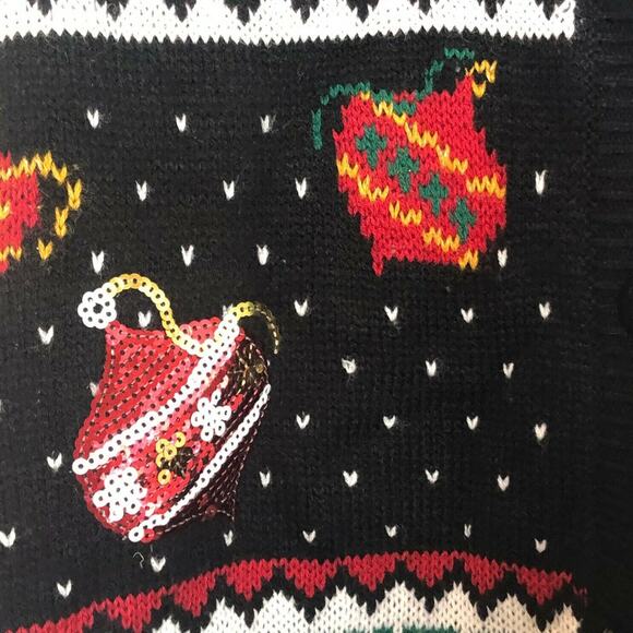 Ugly Christmas Sweater Cardigan Large Black Embellished Button Up - Picture 5 of 6